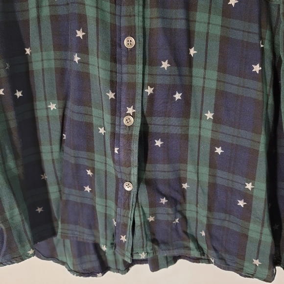Rock & Republic Green Plaid Button Up Shirt XXL Long Sleeve Sparkle Star Print - Picture 6 of 11